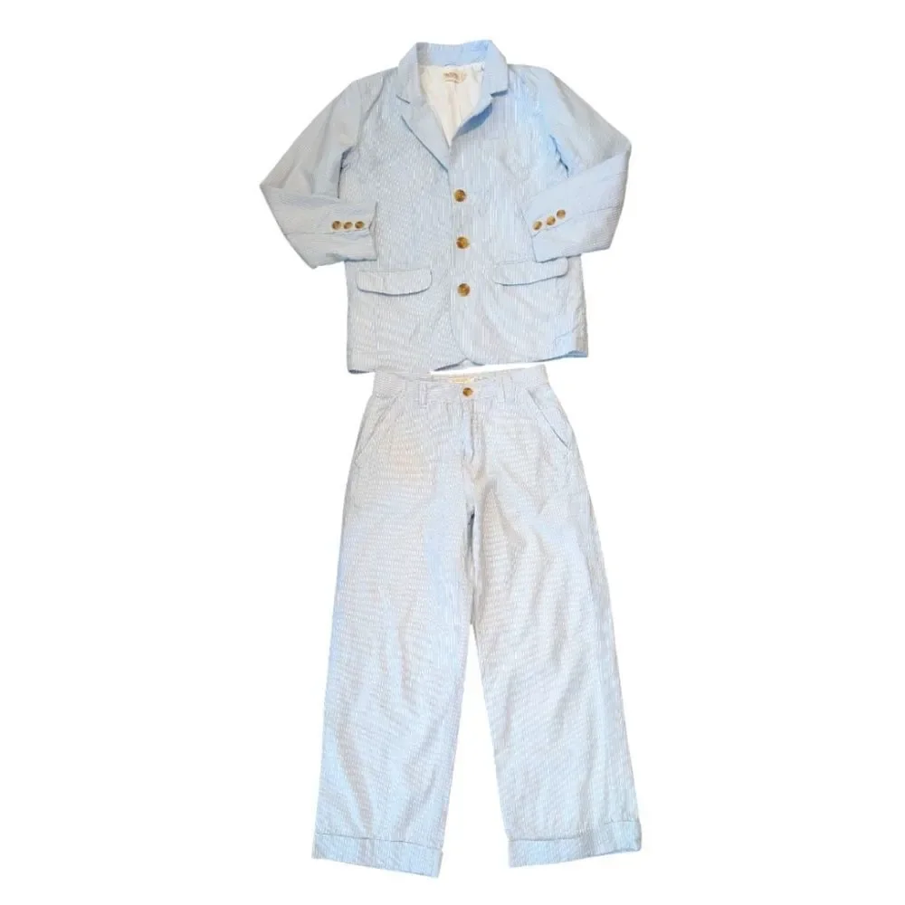 Boys Y2K Children's Place Blue White‎ Seersucker Suit 7/8 Jacket Dress Pants
